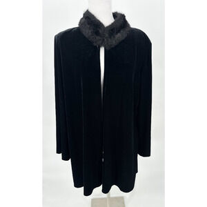 Vintage Cachet Velvet Black Cardigan Jacket Large Faux Fur Party‎ Wear Glamour
